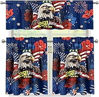 Vista 29 de Juego de 250 cortinas de cocina con bandera estadounidense para ventanas, fácil de instalar, cortinas cortas de 24 pulgadas con bolsillo para barra