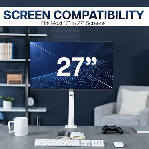 Miniatura 7 de VIVO Heavy Duty Single Monitor Tension Arm for up to 27 inch Screens, Holds 14.3 lbs, Premium Desk Mount Stand, White, STAND-V101OW Blanco