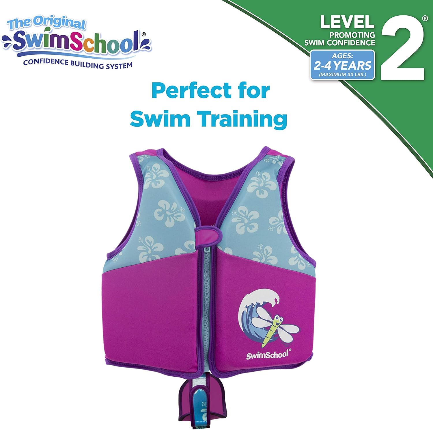 SwimSchool New & Improved Swim Trainer Vest, Flex-Form Design, Padded Shoulders and Adjustable Safety Strap, Easy On & Off, Small/Medium, Up to 33 Lbs., Pink/Aqua : Sports & Outdoors