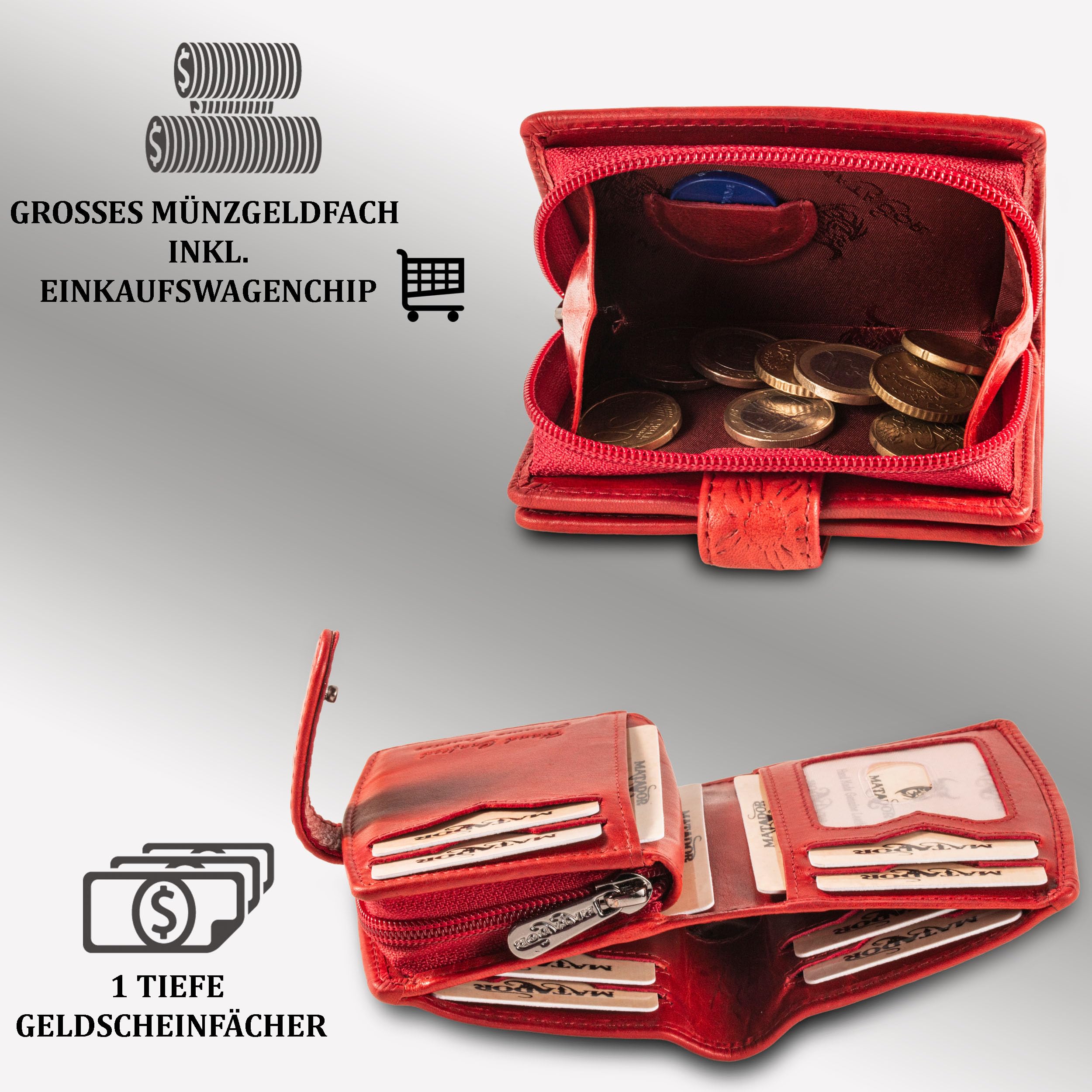 MATADOR Mały portfel damski, mały, skórzany #Valencia MINI ze szlachetnym pudełkiem na prezent, elegancki, mały portfel damski, mały z blokadą RFID, luksusowy mini portfel z wieloma przegródkami na