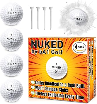 bA1 Gag Gifts Exploding Golf Ball - Set of 4 Prank Balls that Implode on Impact - Funny Joke Golf Gift - w/ 4 Balls and 4 Tees
