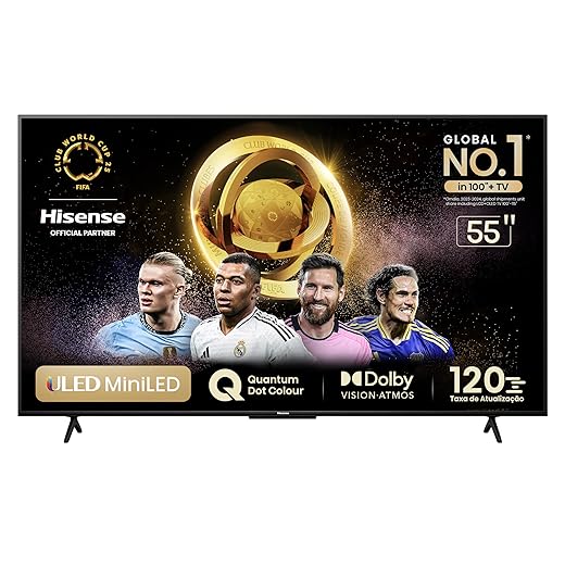 Hisense Smart TV UHD 4K Mini LED 55" Polegadas 55U6N Google TV, Processador com AI, HDR10+, Dolby Atmos, Sports Mode, Game Mode Plus e Compatível com Alexa