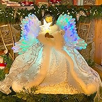 Vista 2 de Mr. Christmas Ángel de fibra óptica afroamericano para la copa del árbol de Navidad, decoración de Navidad, incluye cable de 10 pies, blanco