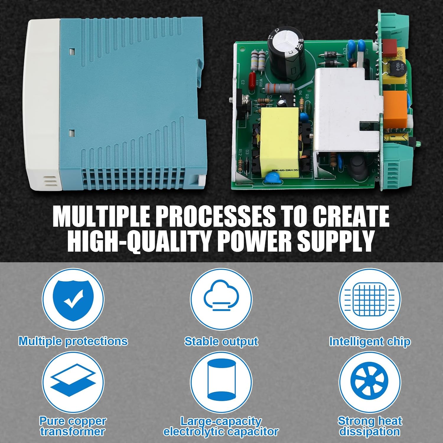 Yexiya 2 Pcs 24vdc Power Supply 24v 2.5a Din Rail Power Supply Mdr 60w Din Rail Dual Output Switching Converter Dc (Input: 100-240vac, Output: 24vdc, 50/60hz)