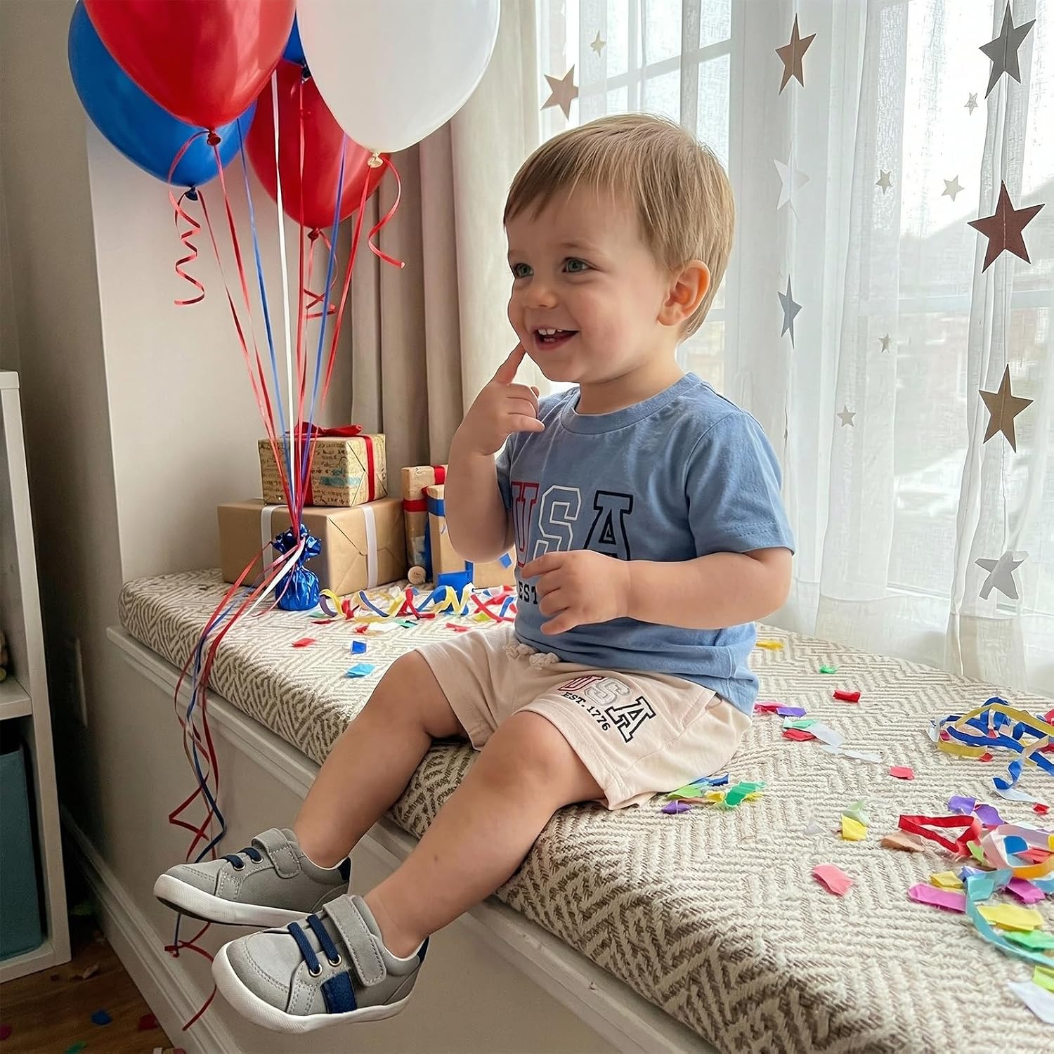 VISGOGO Baby Boy 4th of July Outfit 2PCS USA EST.1776 Short Sleeve T-Shirt and Shorts Set Toddler Patriotic Casual Clothes