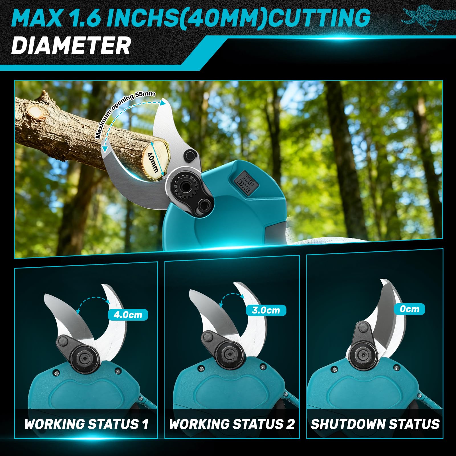 Cesoie da Potatura a batteria 2 in 1, Compatibile con Makita 18 V, Elettriche Potatura con Asta Telescopica 135CM, Cesoie 40 mm, Senza Spazzole Potatura per Potare alberi da frutto (senza batteria)