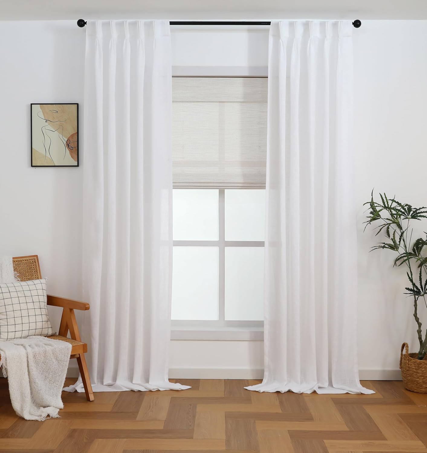 Everyday Celebration Cordless Bamboo Roman Shades – Light Filtering & Privacy, Pull-Down Window Shades for Indoor Use, 30" W X 72" H, (White)