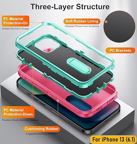 Miniatura 9 de La funda está especialmente diseñada para iPhone 13 de 6.1 pulgadas, protección de cuerpo completo, resistente a los golpes, goma de silicona 3 en