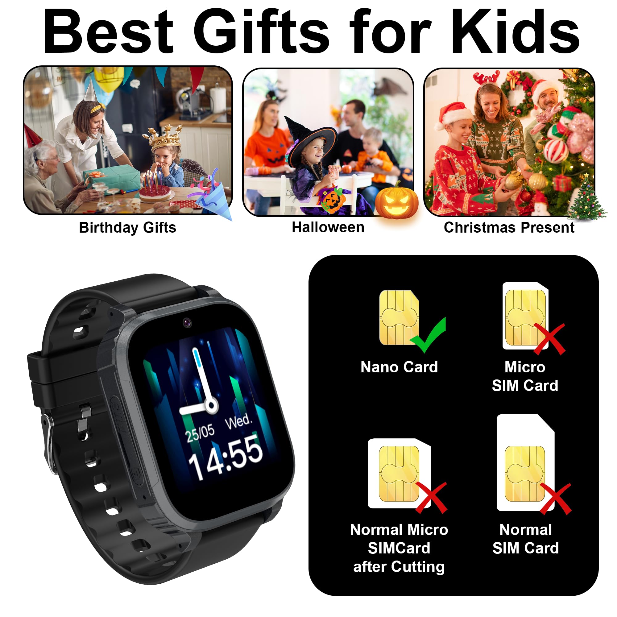 4G Reloj Inteligente Niño, Smartwatch Niños GPS y Llamadas,IP68 Impermeable Reloj GPS Niños Localizador y Llamadas Videollamada Teléfono SOS Chat Despertador Juego