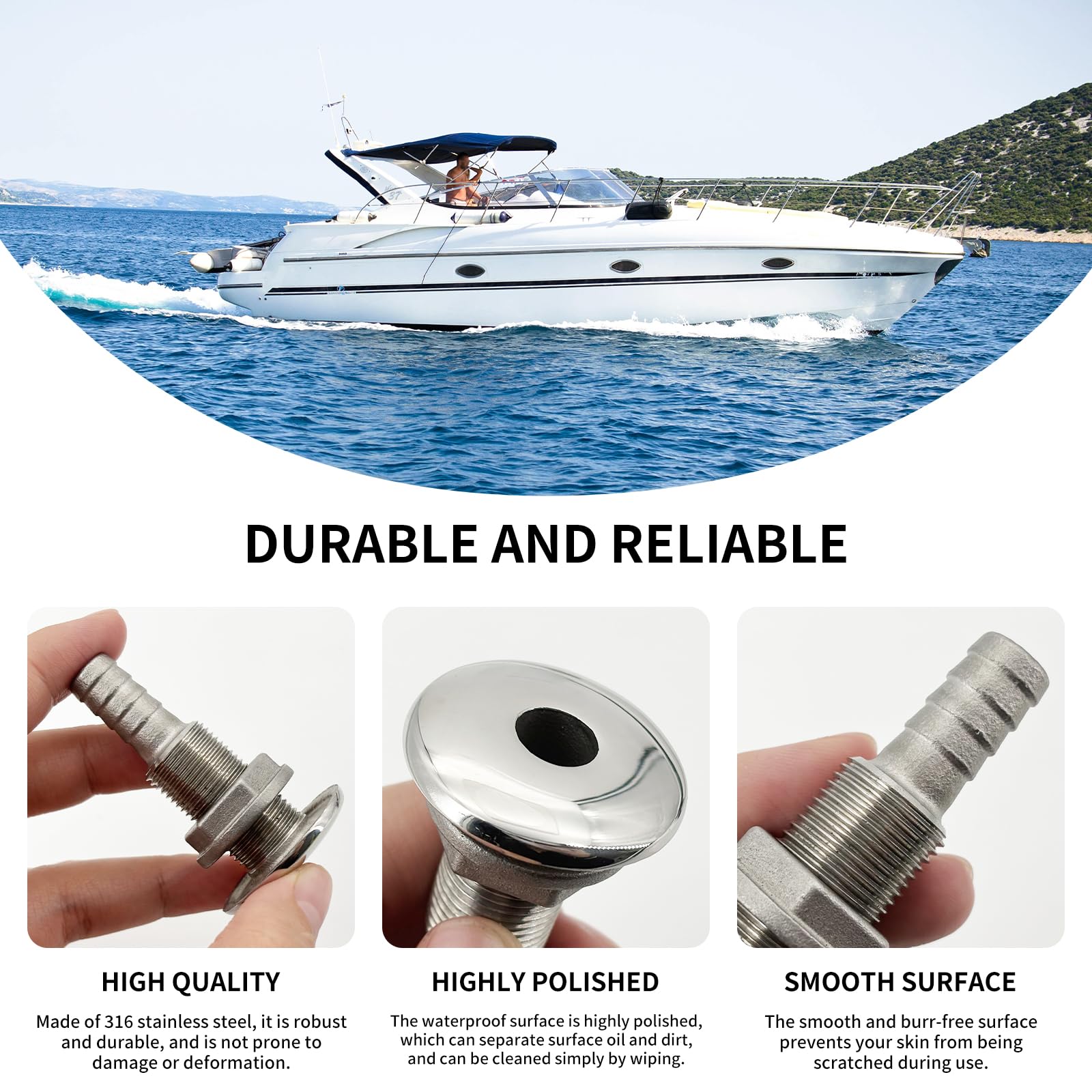 Passaggio di bordo, avvitamento a vite per barche – 3/8 pollici 58 mm connettore universale per barche con controdado marino, raccordo per tubo per barche, yacht
