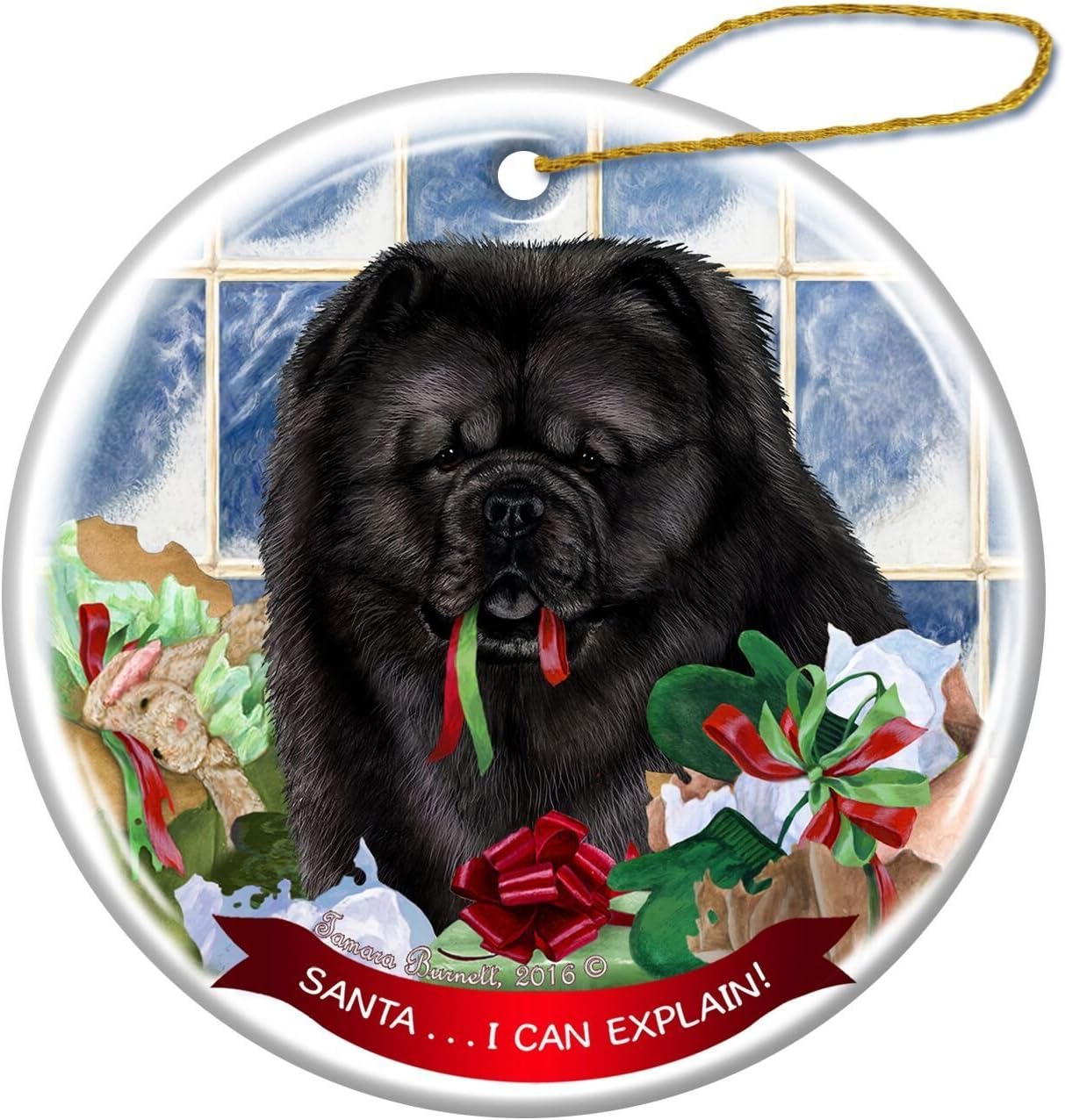 Black Chow Dog Porcelain Hanging Ornament Pet Gift 'Santa.. I Can Explain!'