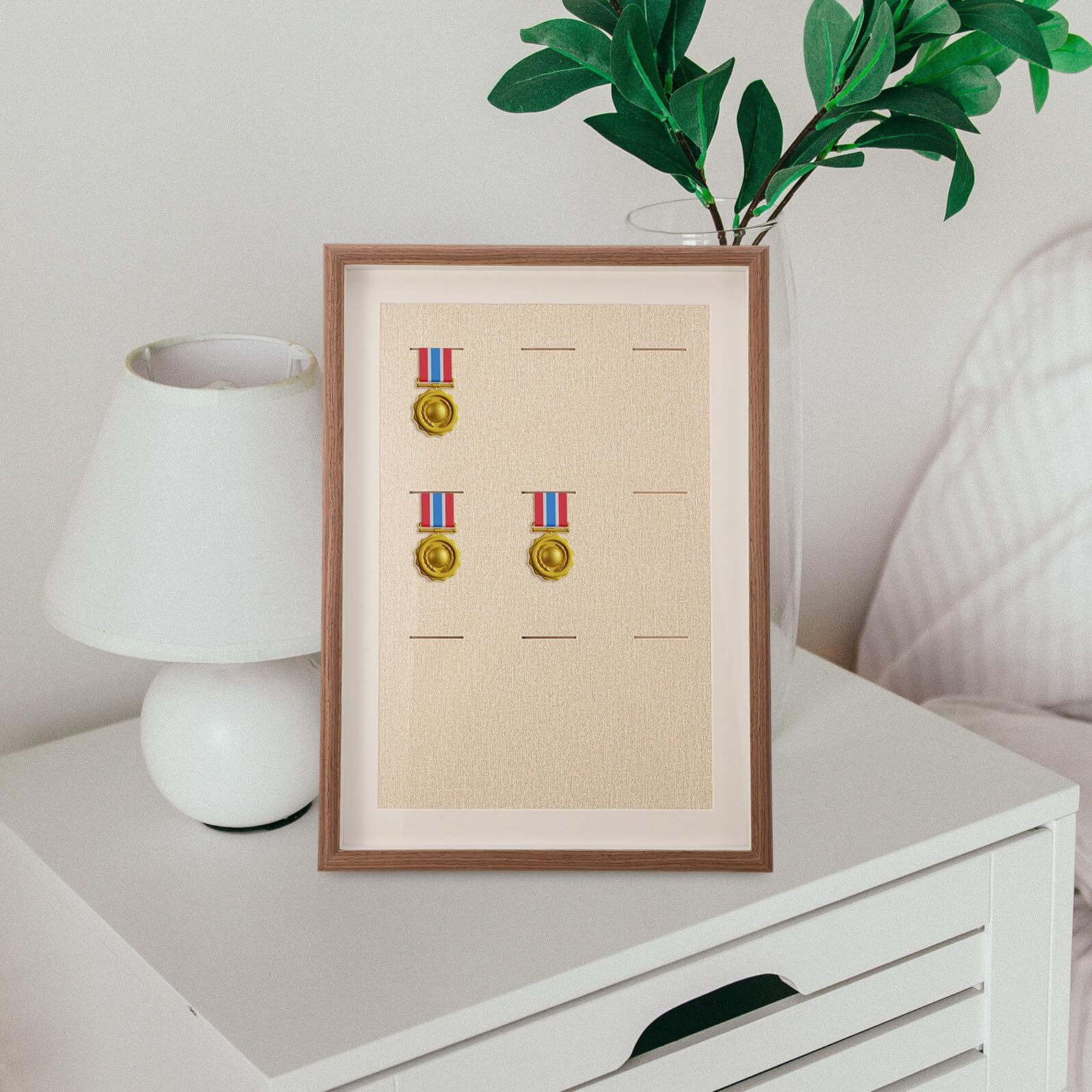 Ciieeo Marco de Exhibición de Medallas de Escritorio en Madera Café