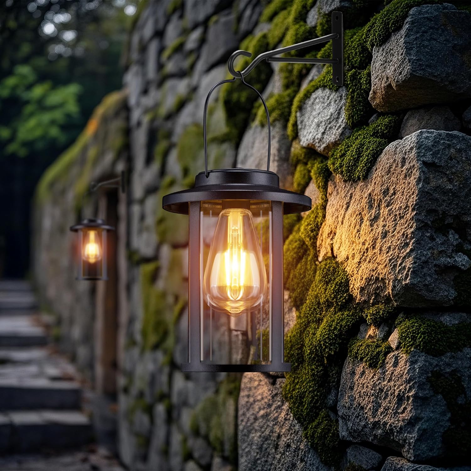 Larekook 2 Pack Solar Lanterns Outdoor Waterproof,High Brightness Hanging Solar Lights for Outside with Wall Mount Kit,Outdoor Decorative Lantern for Garden Patio Garage Porch Yard Decor