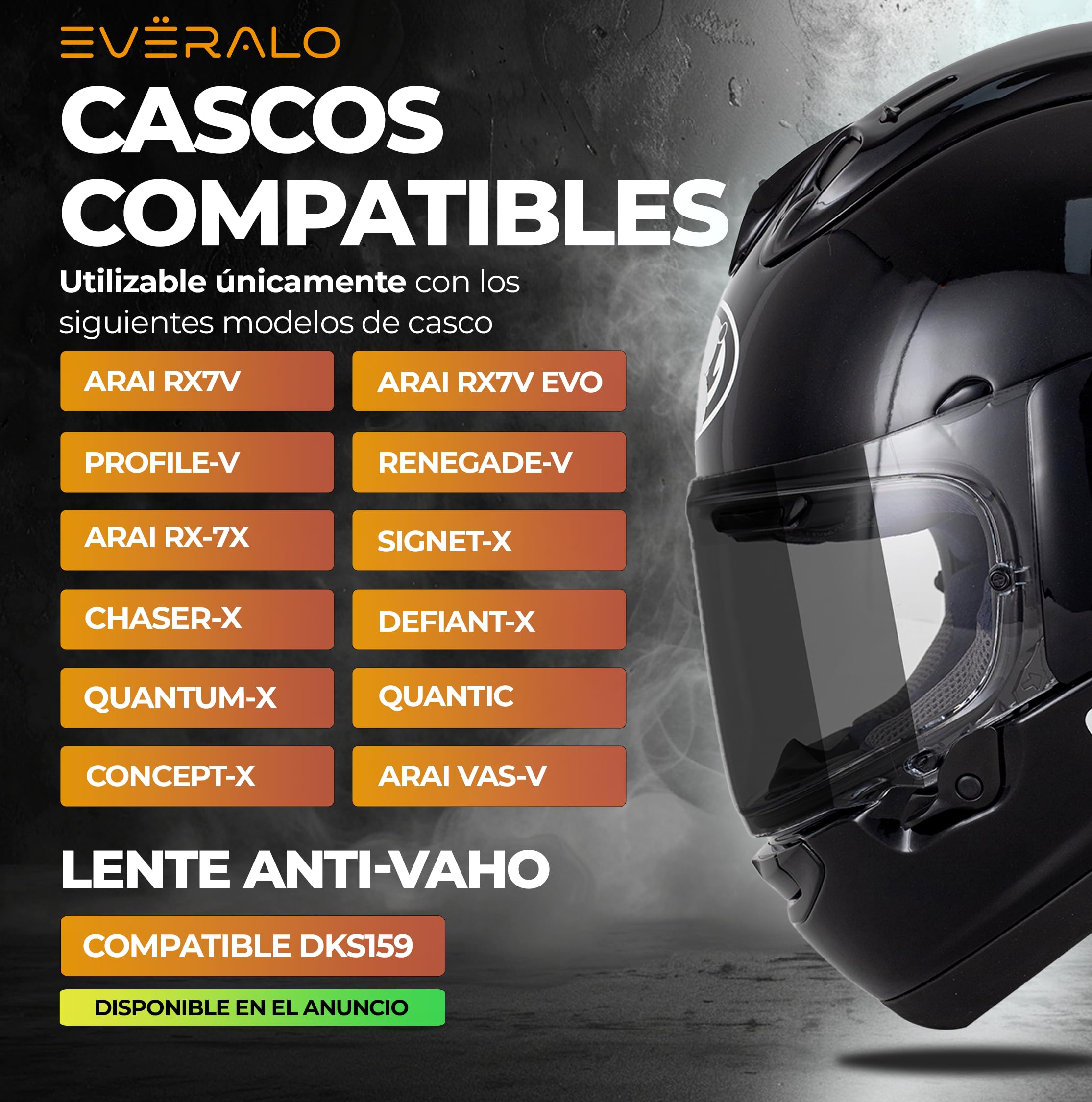 Visera compatible con Arai Chaser X - Rx7v - Rx7x - Quantic - Quantum X - Concept X - Concept Xe - Renegade V - Profile V - Qv Pro - Vas V (Fotocromatica)