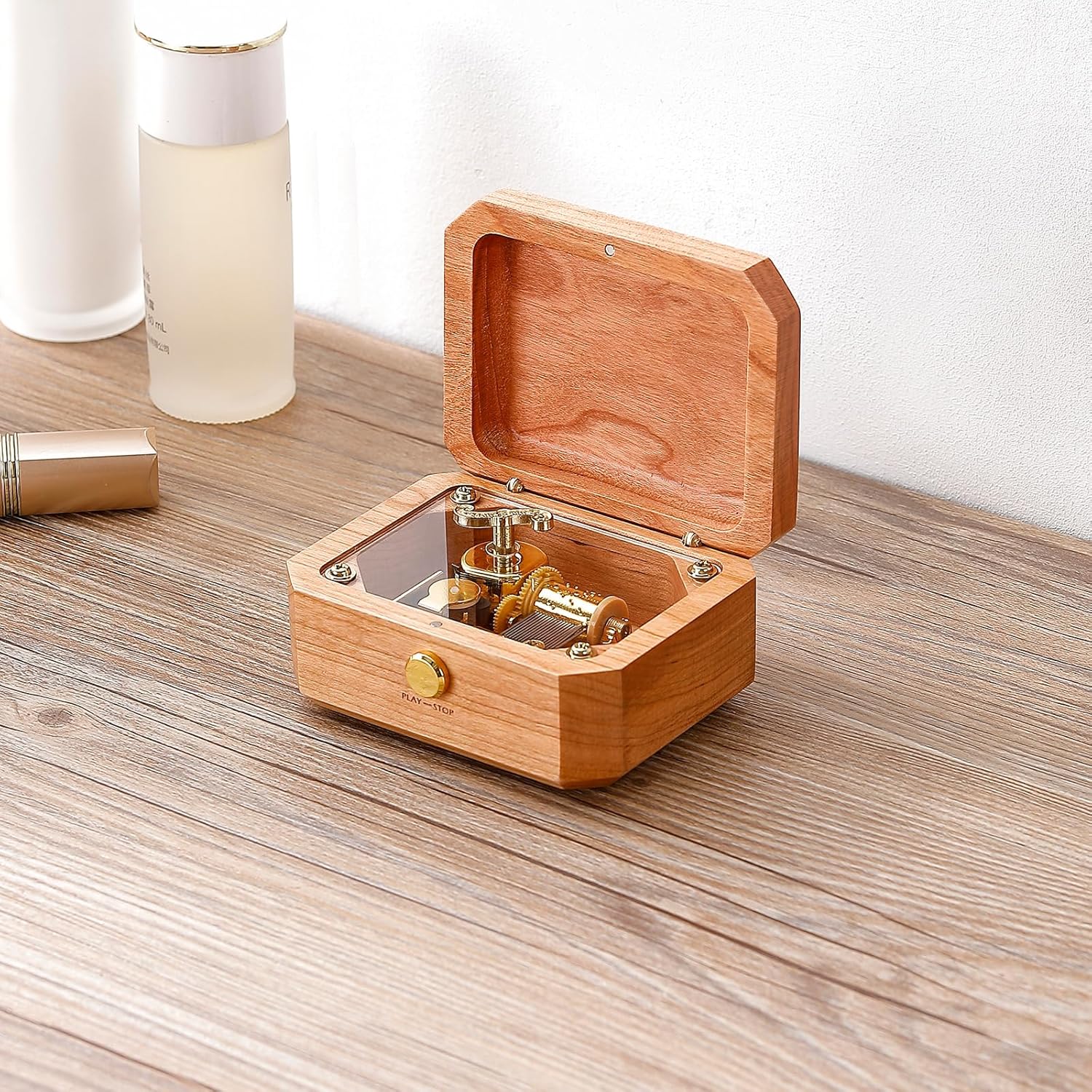 Natural Cherry Wood Handcrafted Irregular Music Box Singing Artistic Decoration Best Gift Choice for Birthday Housewarming Thanksgiving Christmas;Tune: You are My Sunshine