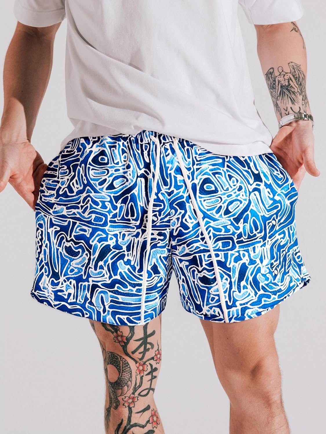DIOTSR Mens Graphic Print Shorts Cool Mesh Basketball Shorts Casual Flat Front Shorts Summer Drawstring - Image 2