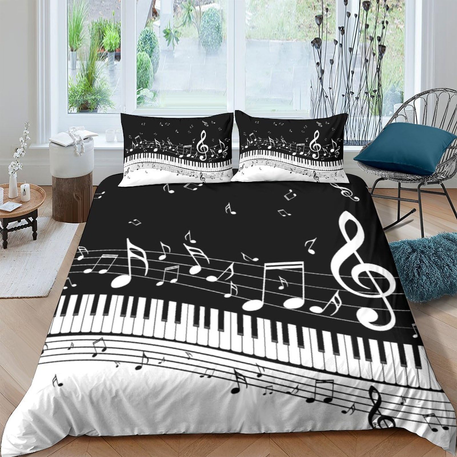 Ctjqhvkz Style-10 3D Printed Musical Notes Fitted Sheet Microfiber Soft Piano Keys Bed Cover For Bedroom Guest Room Decor Single（135X200cm）