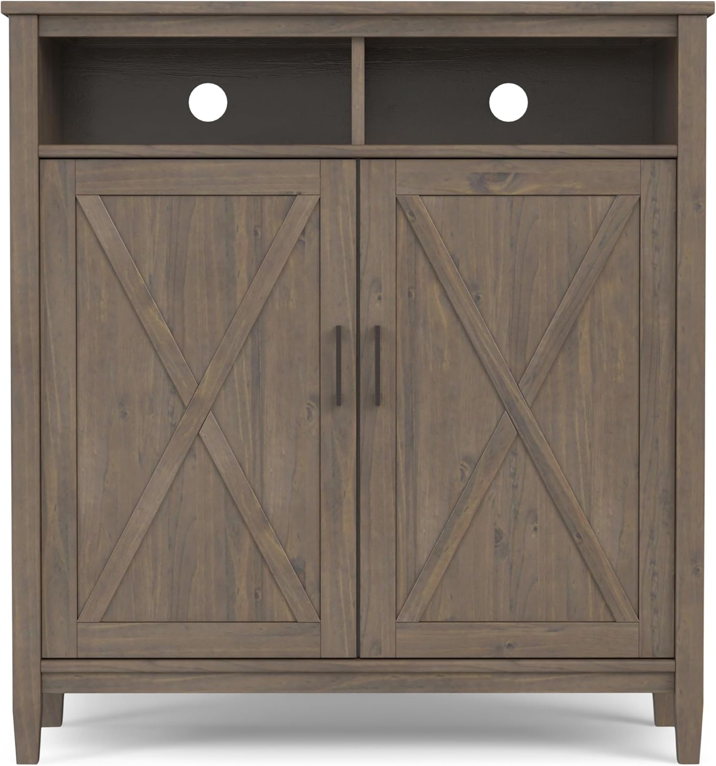 SIMPLIHOME Ela Solid Wood 39 inch Storage Cabinet in Smoky Brown (Set of 2) for the Living Room, Entryway and Family Room