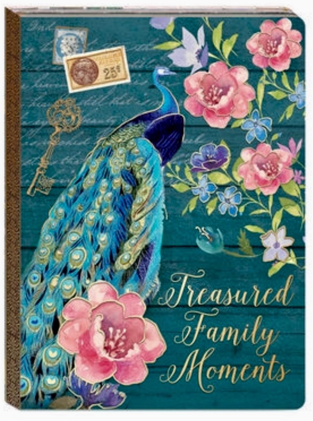 Punch Studio Gold Foil Soft Cover Guided Journal, Treasured Family Moments Peacock Planner 75846