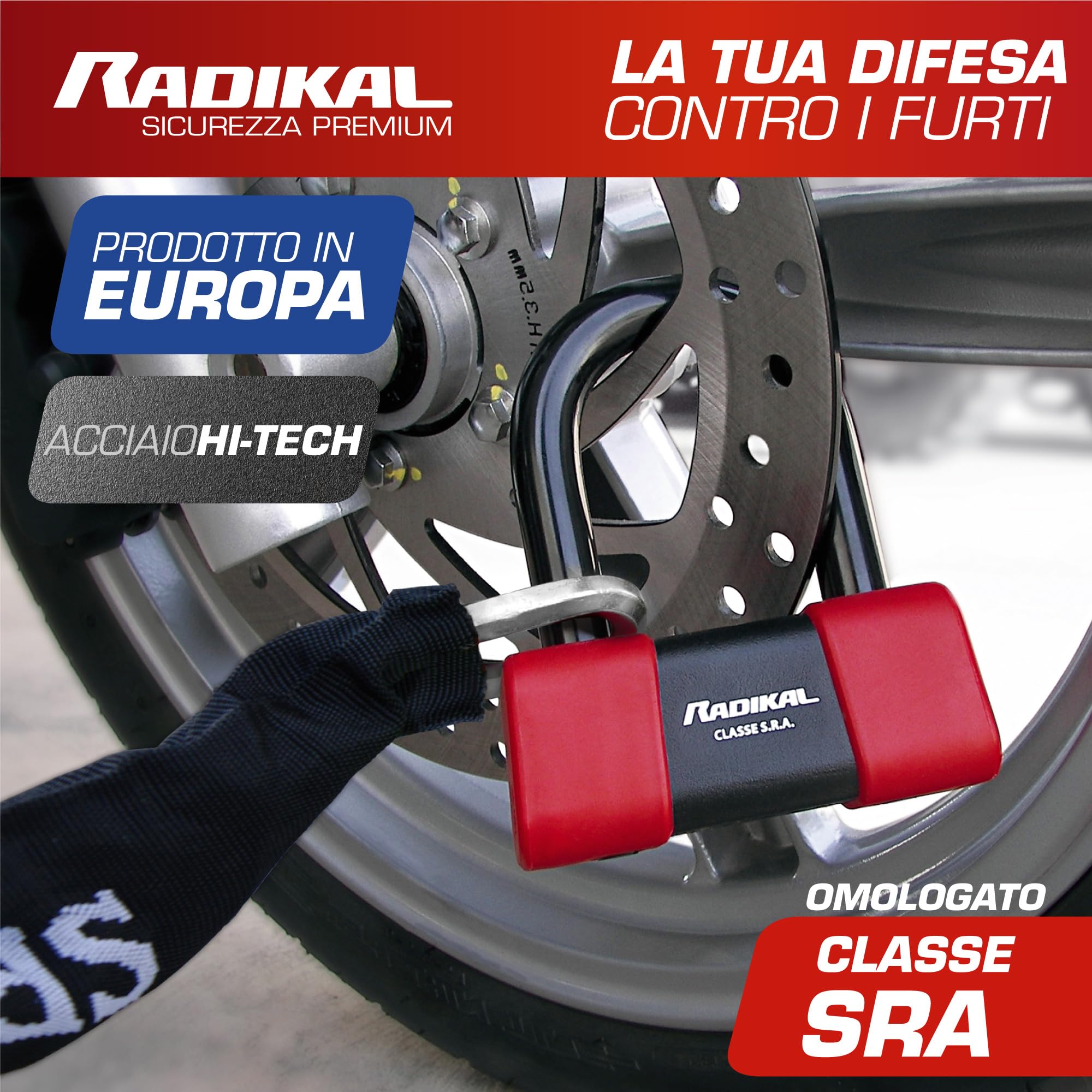 Radikal RK75+RK10120L Antifurto Lucchetto Catena Moto, Omologato SRA, 120cm