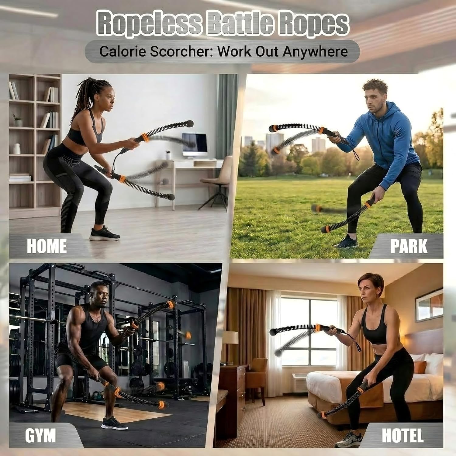 Ropeless Battle Ropes Weighted – 2 PCS Portable Cordless Battle Rope Set with Non-Slip Handles, Low-Noise HIIT & Strength Training Equipment for Home Gym, Men & Women