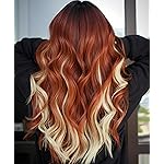 AISI HAIR Copper Blonde Wig for Women, Long Wavy Lace Hairline Middle Part Synthetic Wig for Daily Party-26 Inch