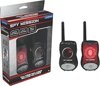 LEXIBOOK, Misión Espía, Walkie-talkies 200m, Juego de comunicación para niños, 2 Canales de comunicación, Clip para cinturón, Negro/Rojo, TW12SPY