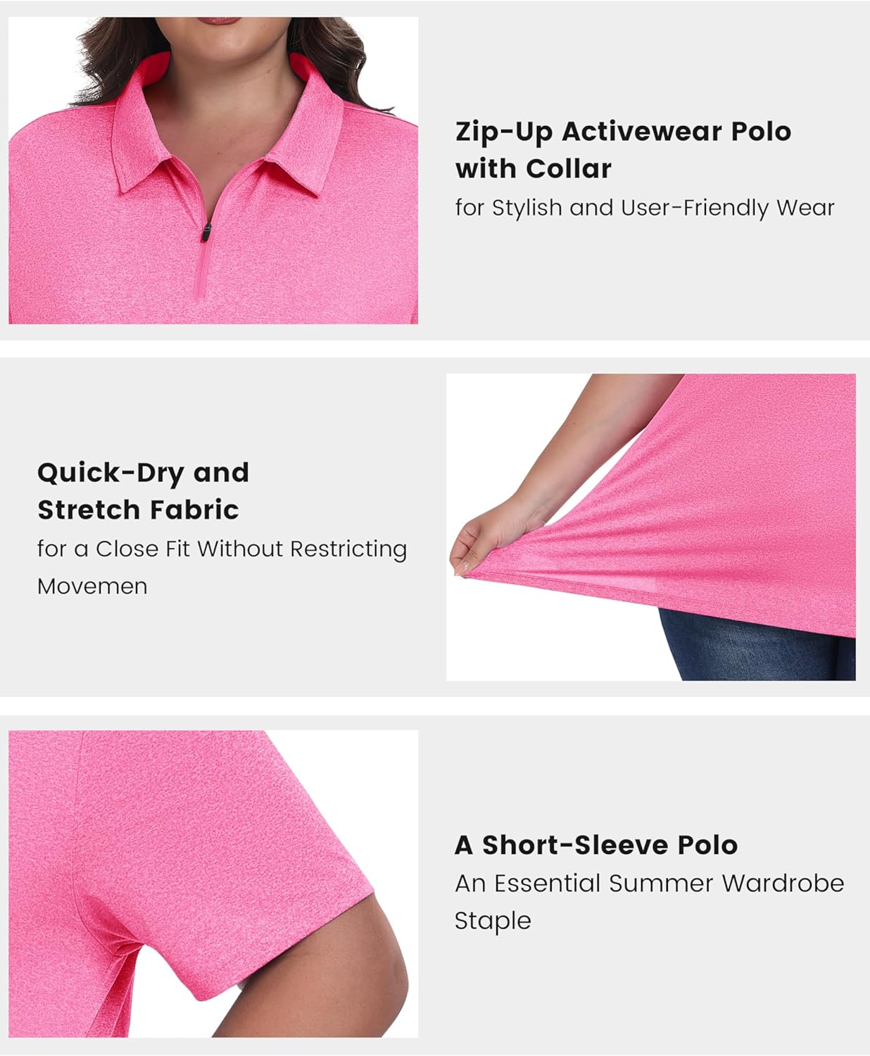 MoFiz Plus Size Golf Polo Shirts for Women Zip Up Short Sleeve Collared Tennis Workout Tops Sport Athletic Activewear XL-5XL - Image 4