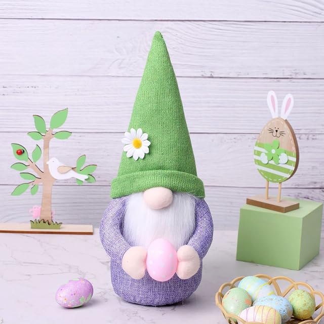 Micacorn Easter Gnome Decorations, Plush Easter Gnome Ornament with Easter Egg, Gnomes Plush Faceless Doll, Swedish Tomte Elf Dolls for Spring Home Table Easter Decorations Kids Gift