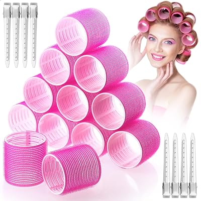 Jumbo Hair Curlers Rollers, Gikasa 6 Pcs Big Hair Rollers Set Hair Curlers Self Grip Holding Rollers with 6Pcs Stainless