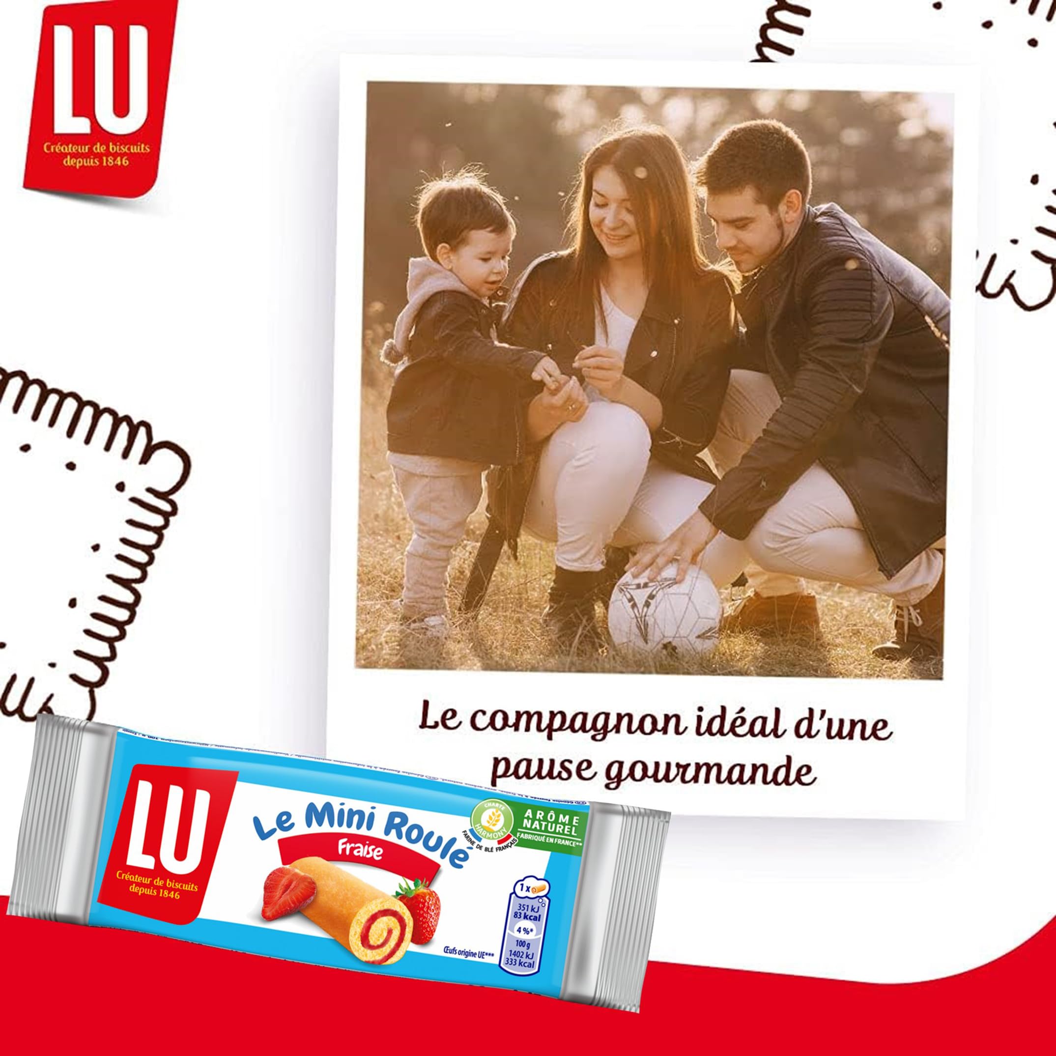 LU - LULU Miniroulés à la Fraise - Génoise Tendre et Moelleuse - Gâteau à la Fraise - Lot de Gâteaux Individuels - Idéal pour le Goûter des Enfants - Fabriqué en France - Pack de 180 Sachets de 25 g