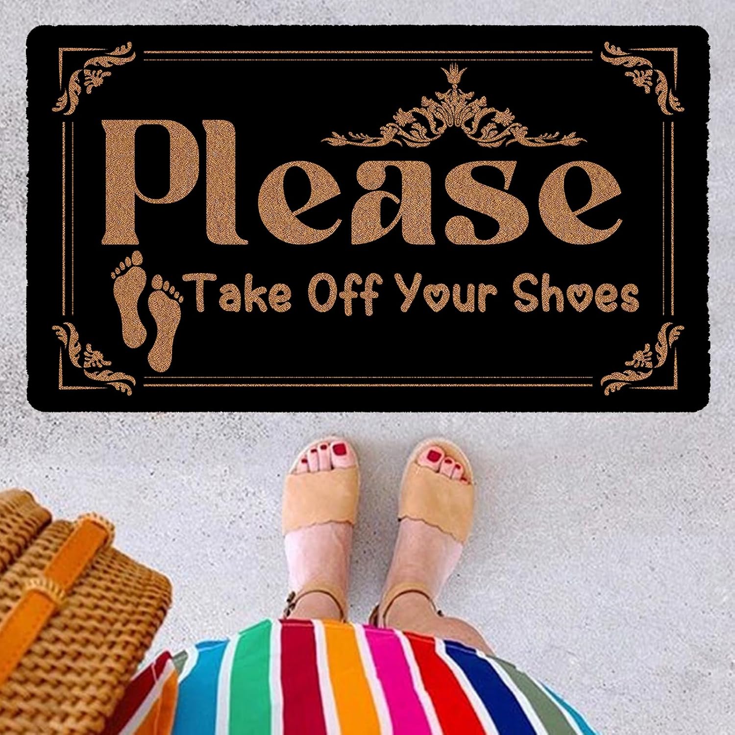 Please Take Off Your Shoes Funny Doormat 17" x 30" Size, Indoor Outdoor Welcome Door Mat for entryway with Non-Slip PVC Backing, Home Front Door Bathroom Garden Kitchen Decor Mat