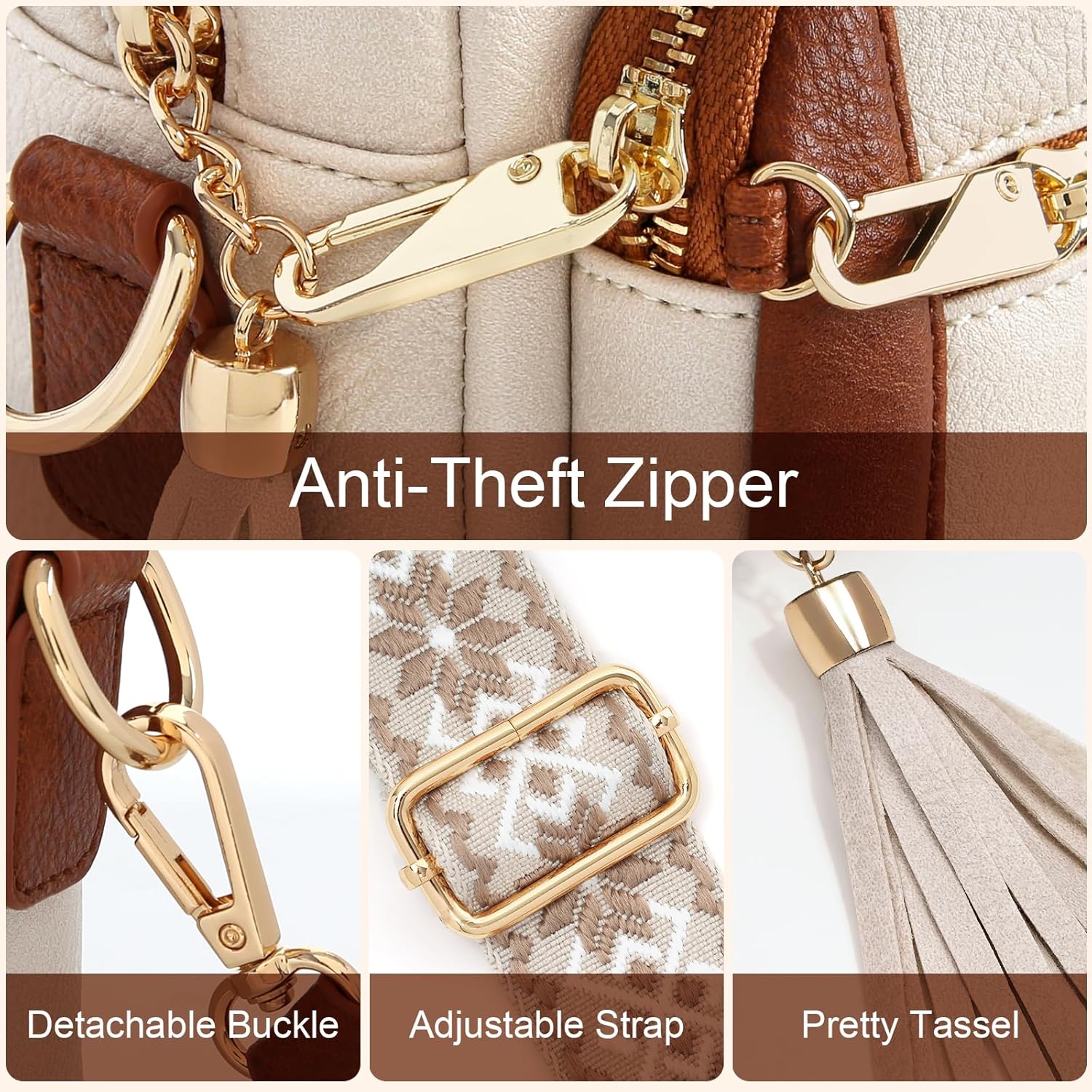 Small Leather Crossbody Bags for Women Anti theft Purses and Handbag Shoulder Hangbag with Wide Strap Tassel