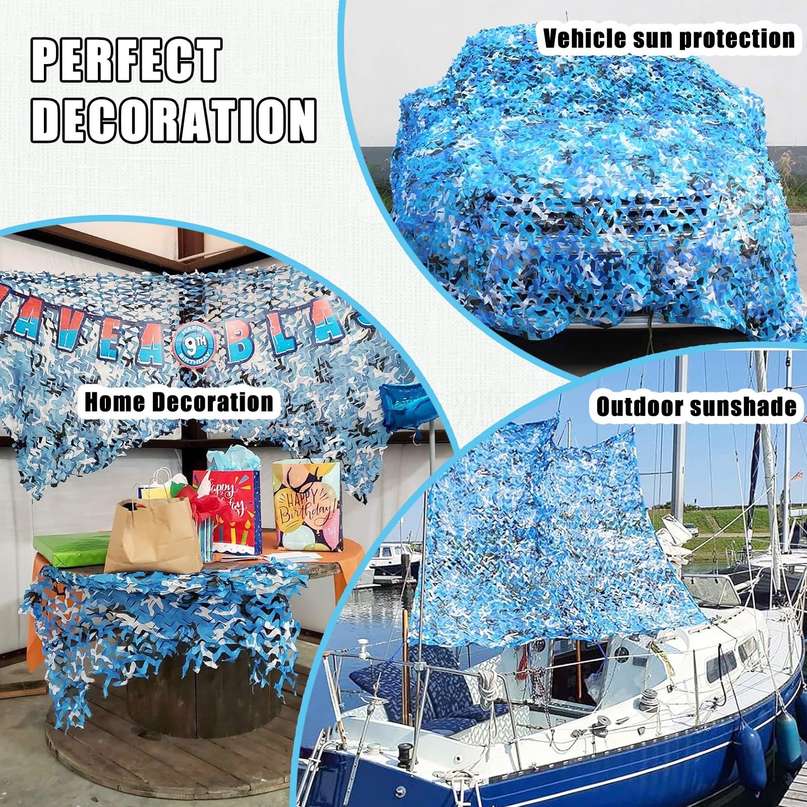 Generico Rete Mimetica Militare Blu 4x5m(13x16.4ft) 210D Oxford Camouflage Tela Netto,Rete Ombreggiante per Esterni,per Caccia,Campeggio,Giardino,Protezione Solare