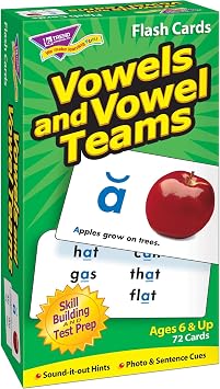 Trend Enterprises Vowels and Vowel Teams Skill Drill Flash Cards, Sound-It-Out Hints, Photo & Sentence Cues, Great for Skill Building and Test Prep, 72 Cards Included, Ages 6 and Up