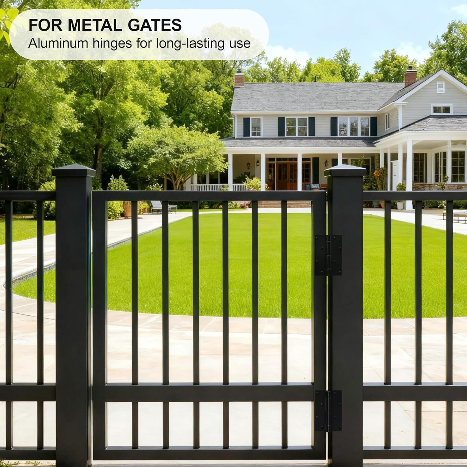 2PCS 5-3/4” Self Closing Aluminum Gate Hinges Fence Gate Hinge for Metal Vinyl Iron Wood Gates, Pool Gate Hinges Self Closing Force Adjustable Spring Loaded Hinges (2, Black)