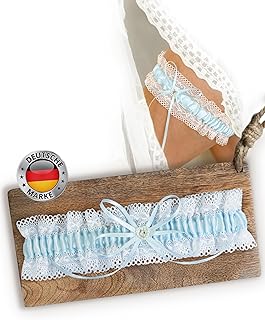 HOCHZEITSHELD Strumpfband Blau Hochzeit - Traditionelles Blaues Strumpfband für die Braut - Elegantes Hochzeitsgeschenk Bride - Oberschenkel Strumpfband Hochzeit als edles JGA Accessoires Frauen