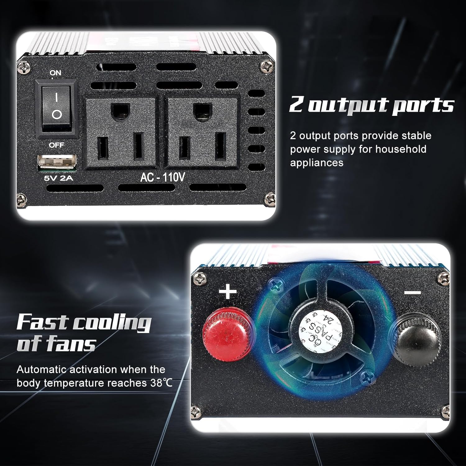 1200Watt Car Power Inverter 12V DC to 110V AC,1200W Inverter,Power Inverters for Vehicles with LCD Display and AC Outlets 2A USB Charging Port (Black)