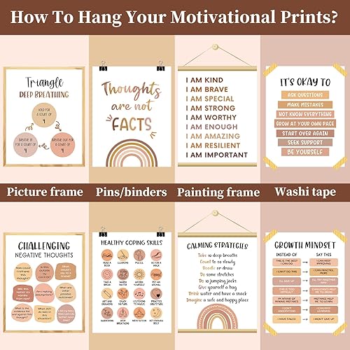 Miniatura 3 de AnyDesign 9 pósteres de salud mental de 11 x 14 pulgadas, póster bohemio de psicología motivacional, terapia de ansiedad, lienzo sin marco, arte de
