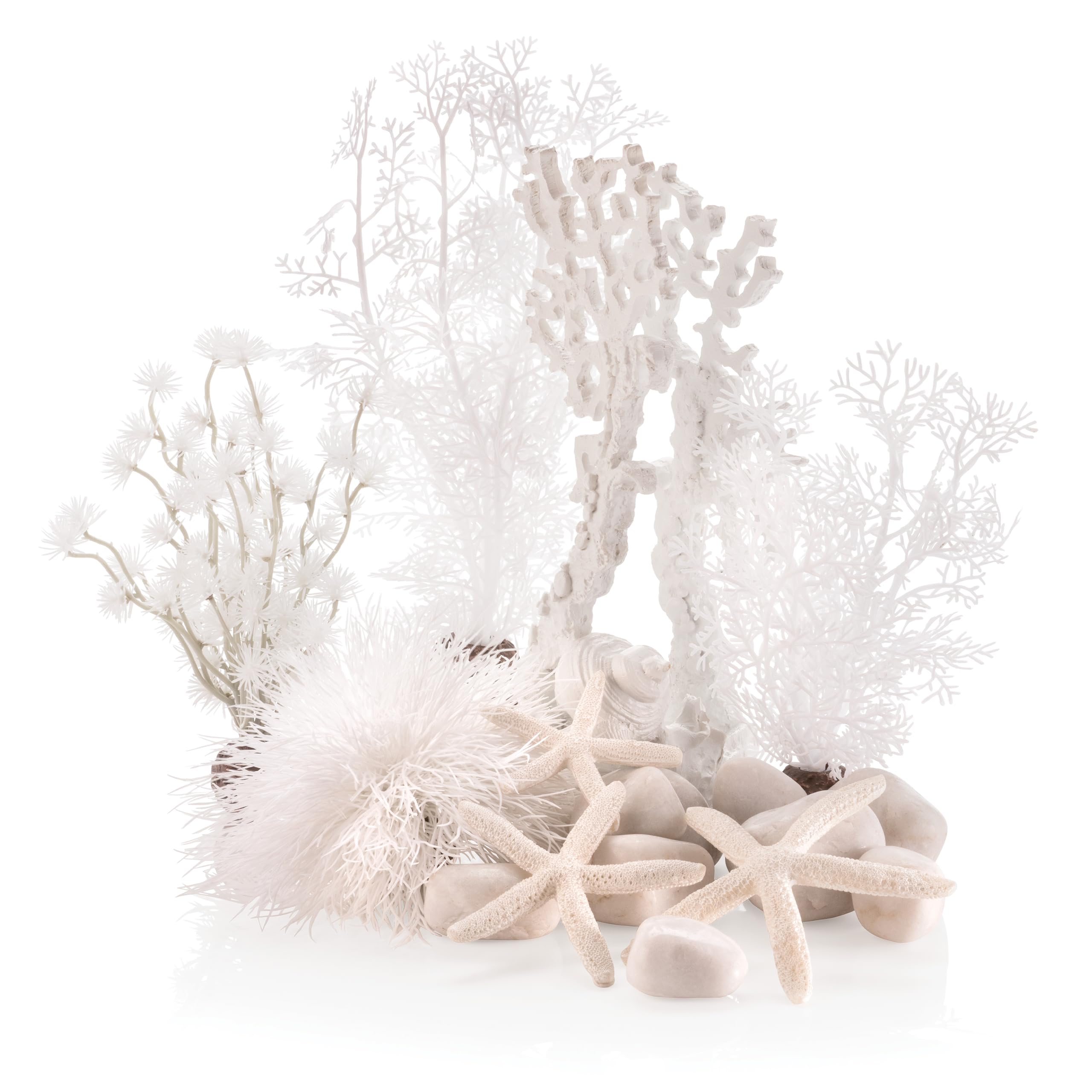 Decor Set, Winter Theme - Ceramic Resin Sea Fan, Coral & Starfish Ornaments for 30 L+ Aquariums, Easy-Insert Decoration Compatible with Fresh & Saltwater Tanks, Perfect Fish Tank Decorations