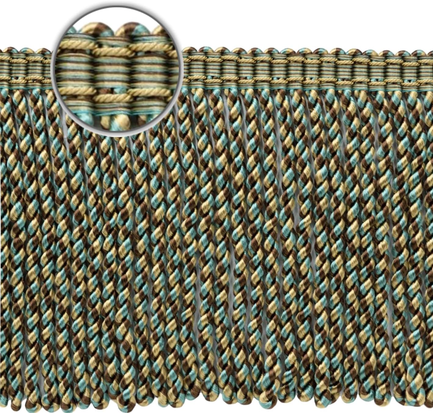DÉCOPRO 5 Yard Value Pack / 6 Inch Long/Light Peacock Blue Color Camel Gold Bullion Fringe Trim/Style# BFMLT6 / Color: Peacock - PR24 (15 Ft / 4.6 Meters)