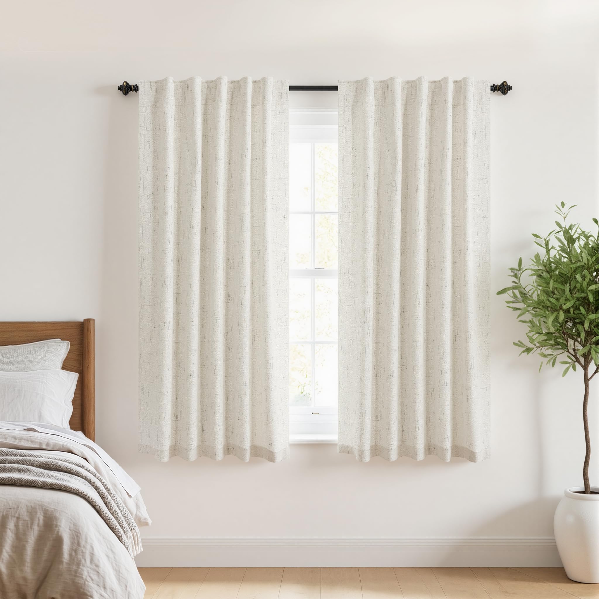 KOUFALL Short Linen Blackout Curtains