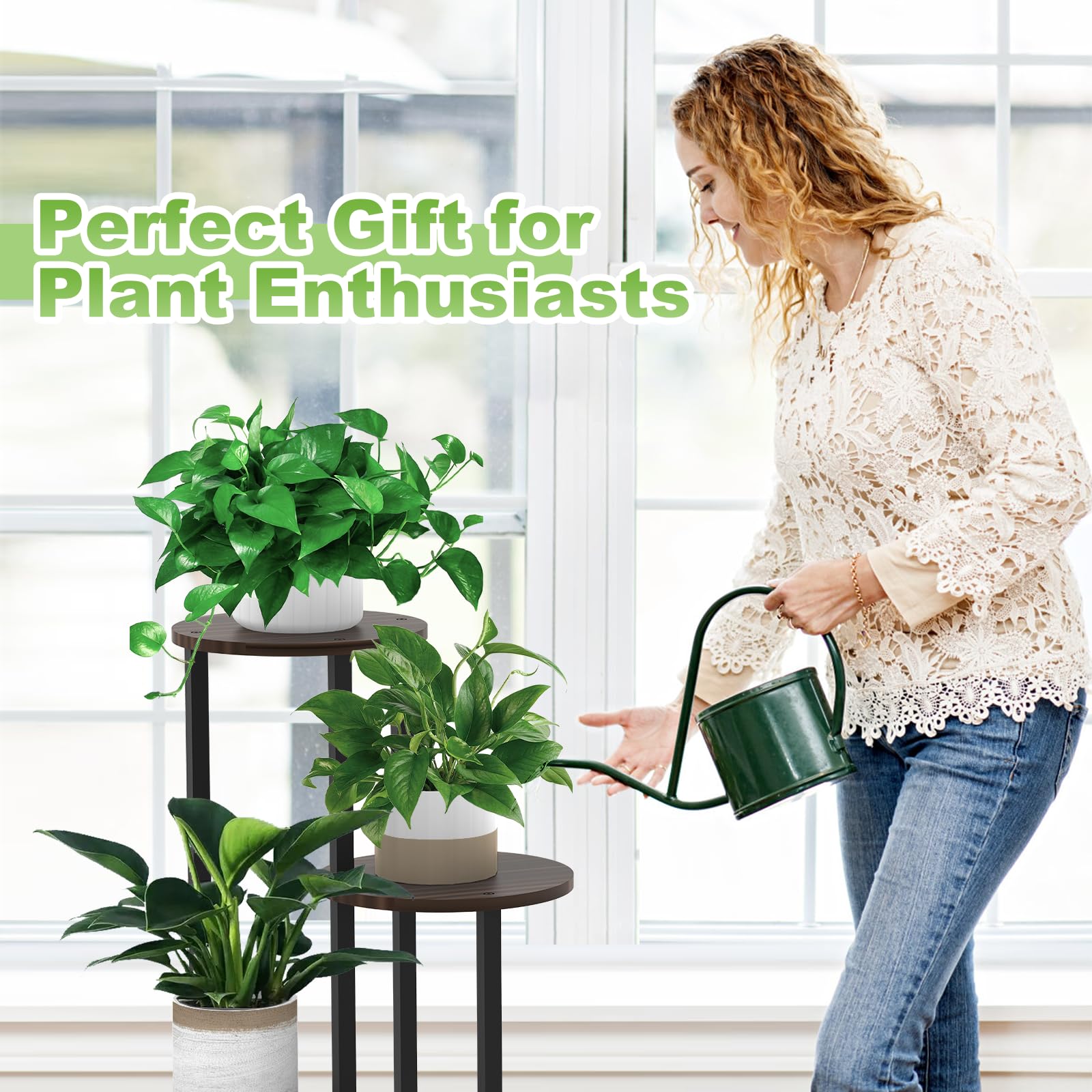 Étagère à fleurs en bois pour 4 animaux - Étagère en métal - Support de fleurs à plusieurs étages - Banc de fleurs - Escalier pour plantes - Étagère sur pied pour l'intérieur et l'extérieur -