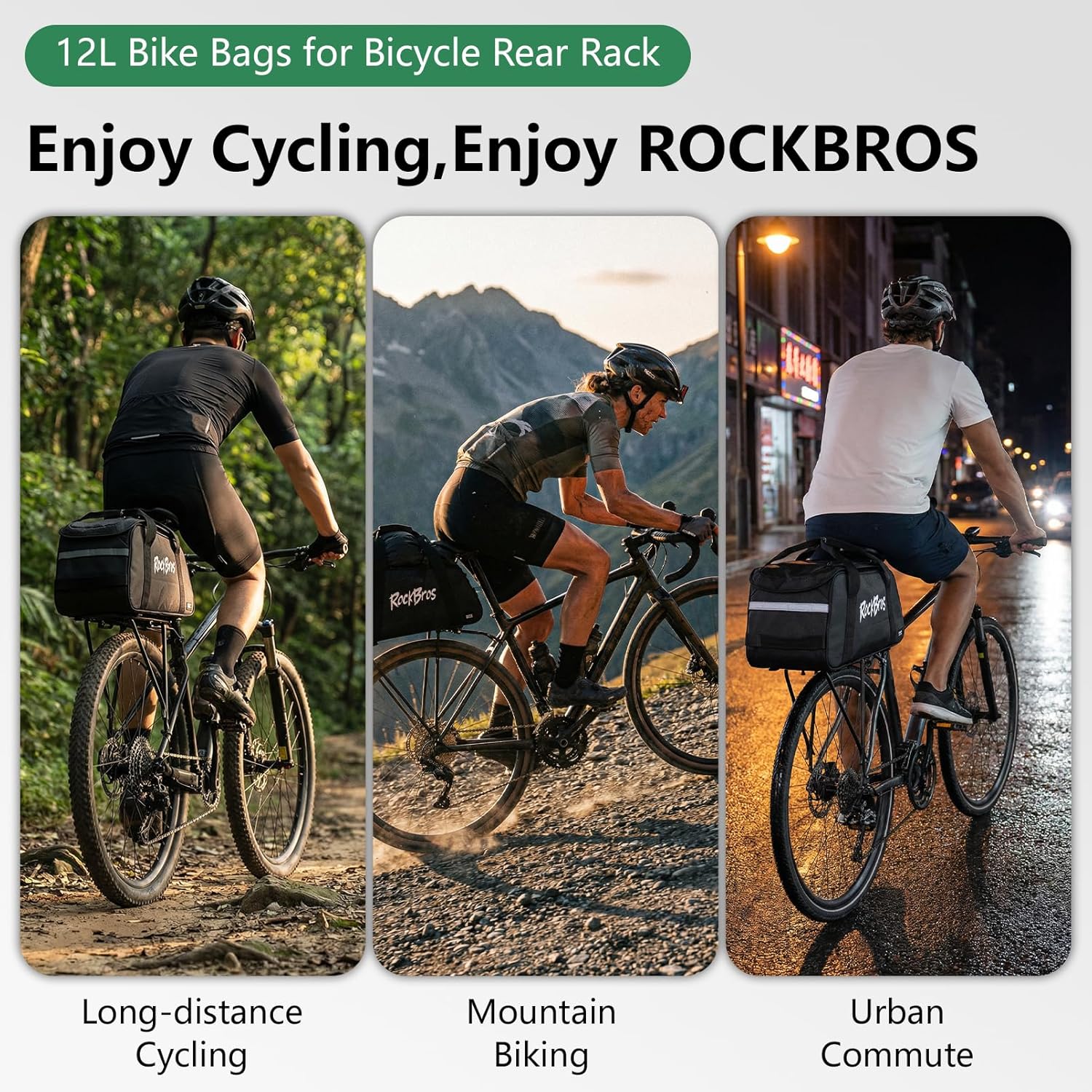 ROCKBROS Bike Bag for Bicycle Rear Rack Structured & Firm 12L Large Capacity Bike Ebike Trunk Rack Bag with Shoulder Strap Mesh Pocket MTB E-bike Cycling Commuter Travel Outdoor Must Have Accessories