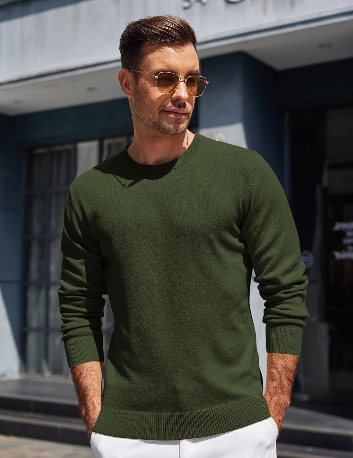 COOFANDY Mens Crewneck Sweater Pullover Knit Sweater Lightweight Sweaters with Ribbing Edge - Image 2