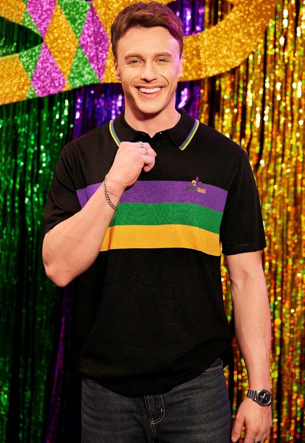 Arvilhill Men's Mardi Gras Polo Embroidered Striped Carnival Shirt (S-3XL) - Image 2