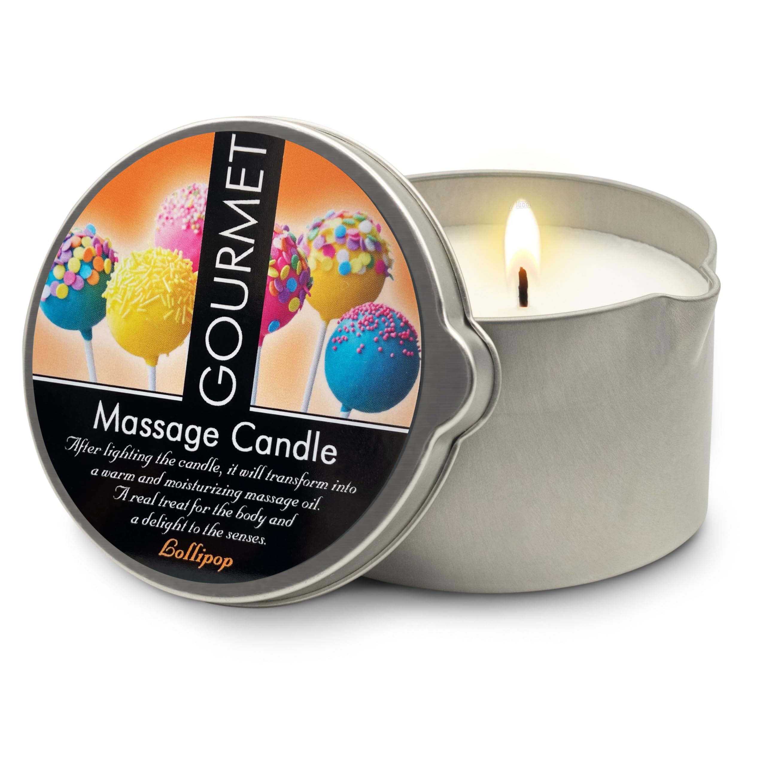 GOURMET COLLECTION Massage Oil Candle Lollipop Scent - Vegan Moisturizing Body Oil - Ideal for Massage Therapy, Luxurious Experience 6.76oz