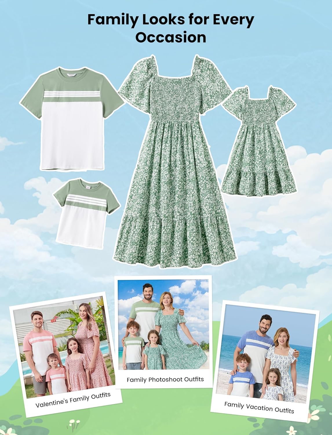 PATPAT Family Matching Outfits Mommy and Me Dresses Ditsy Floral Beach Vacation Photo Dresses and T-Shirts Matching Sets - Image 2