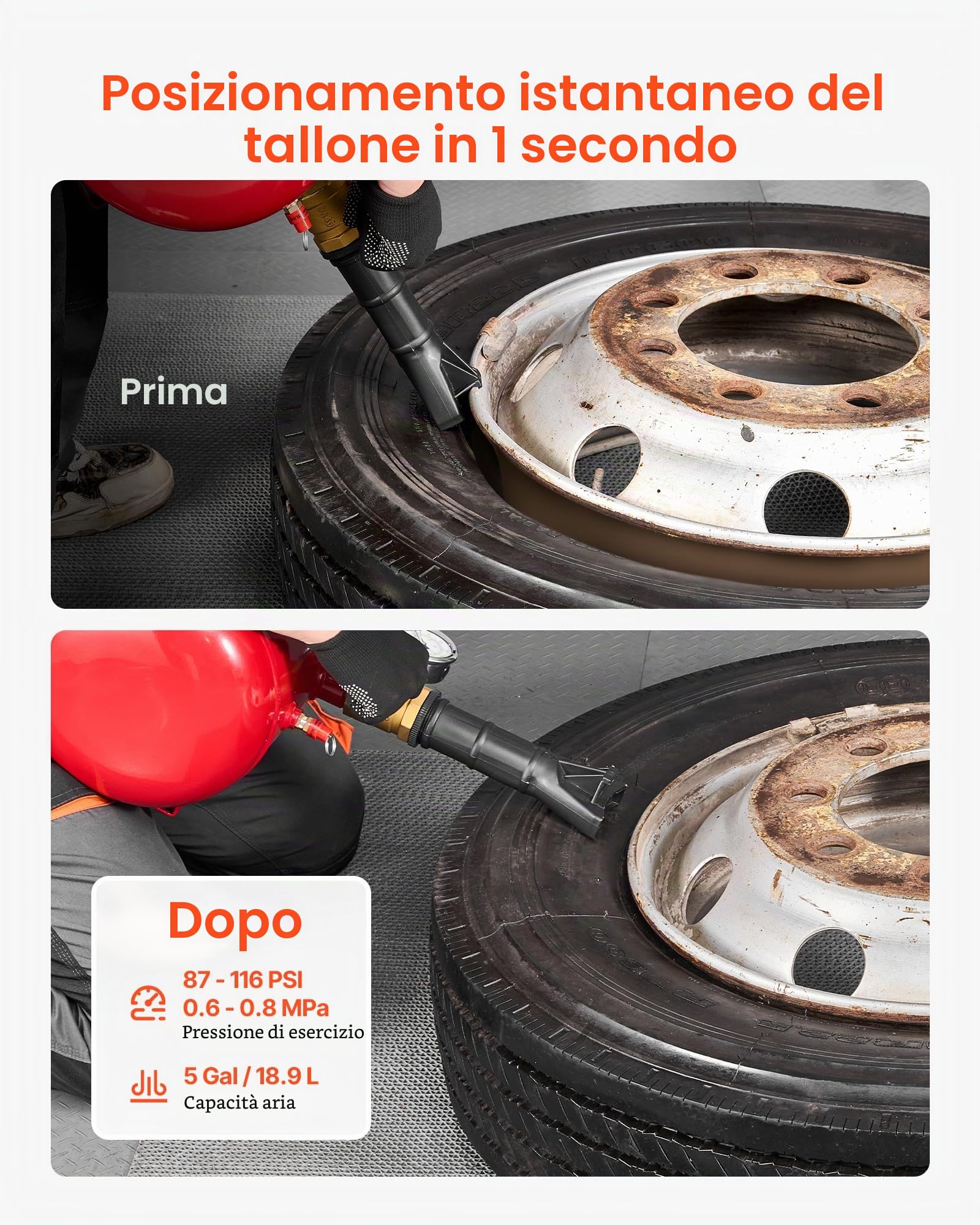 VEVOR Attrezzo per Gonfiaggio Pneumatici per Impieghi Gravosi, 0,6 a 0,8 MPa, 18,9 L Gonfiatore per Sedili con Grilletto Pneumatico per Pick-Up, Camion, ATV, Jeep, Furgone, Trattorino, Camper, Rosso