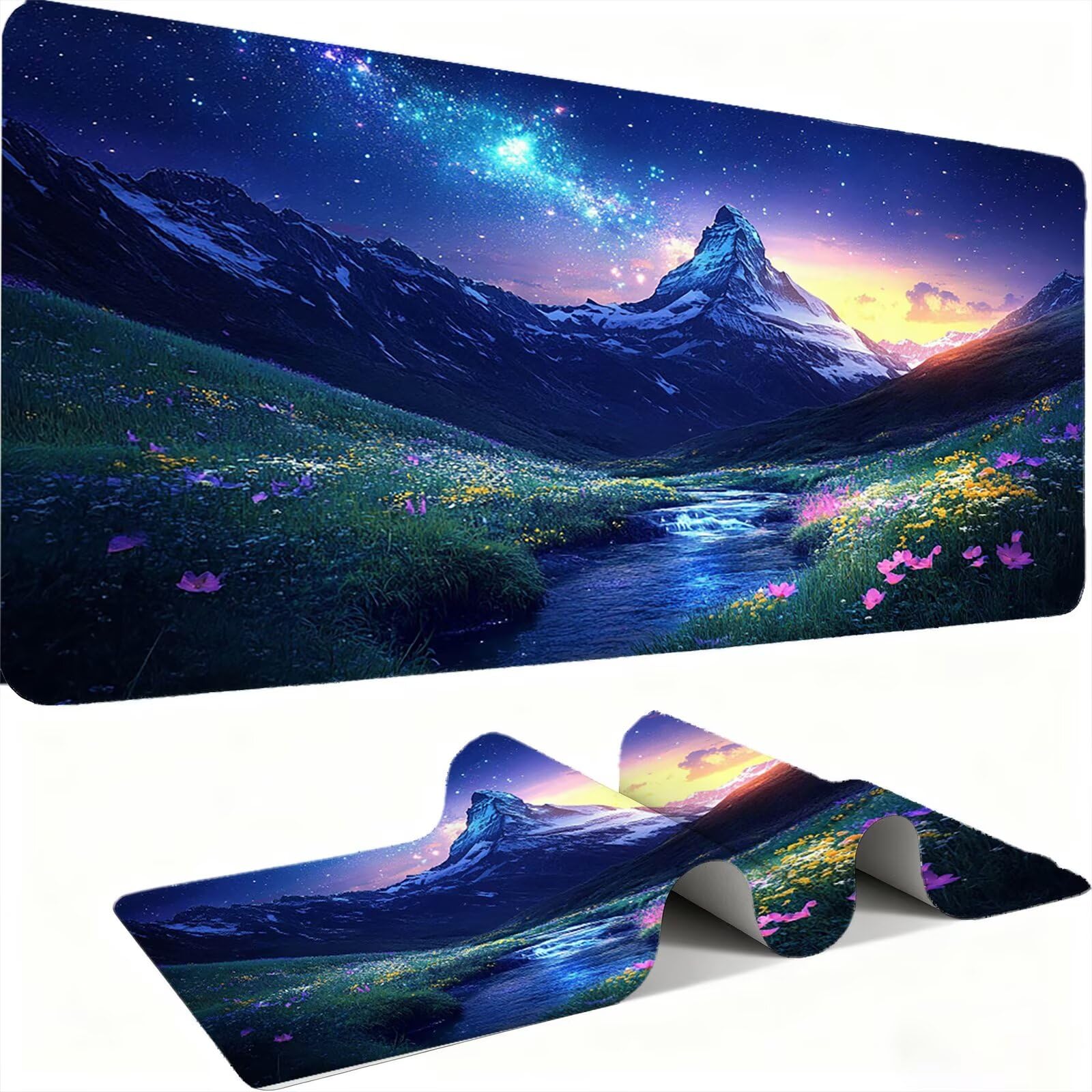 Podkładka pod mysz gwiaździste niebo/góry XXL 1500 x 800 mm duża podkładka pod mysz szyte krawędzie wodoodporna antypoślizgowa duże rozszerzone akcesoria biurowe do PC, poprawia dokładność i szybkość